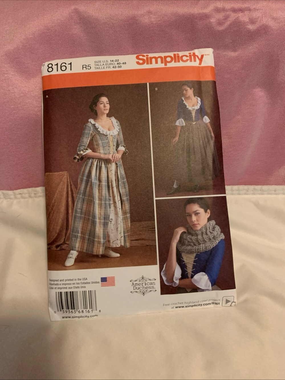 Simplicity 8161 - Sz 14-22, Colonial Historical Revolution Claire Outlander